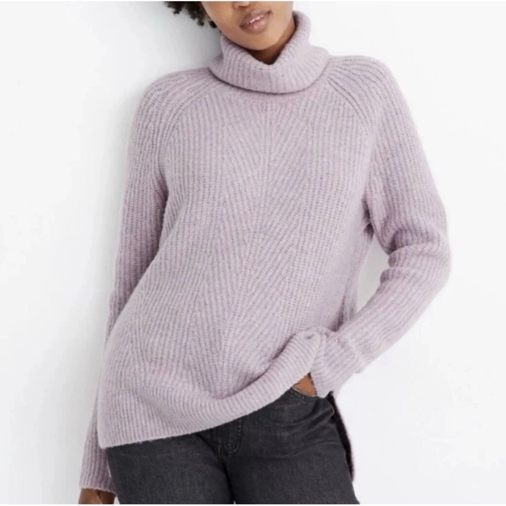 Madewell Mercer Turtleneck Pattern Ribbed Sweater in Coziest Yarn Wisteria
